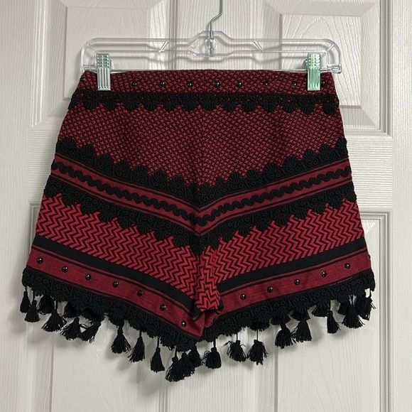 Dodo Bar Or Pass Tour Toi High Waist Black & Red Tassel Shorts Size Small - Picture 3 of 10